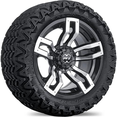 ProFormX Velocity 14 Golf Cart Wheels and Tires Combo Package - Set of Four 23x10x14 A.T. Off-road Tire on 14x7 Machine/Black Rim. Fits Club Car， EZGO and Yamaha LIFTED Carts w/Caps & Lugs