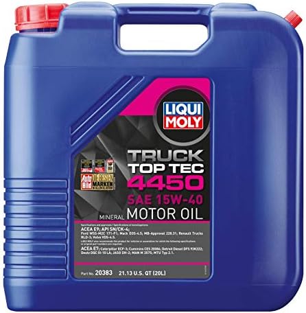 Liqui Moly 20383 Top Tec Truck 4450 SAE 15W-40 Heavy Duty Motor Oil， 20 Liter