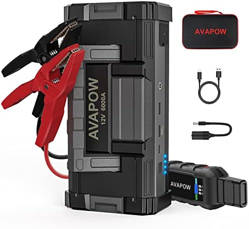 AVAPOW 6000A Car Battery Jump Starter(for All Gas or up to 12L Diesel) 2023 Upgraded Powerful Car Jump Starter with Dual USB Quick Charge and DC Output，12V Jump Pack with Built-in LED Bright Light
