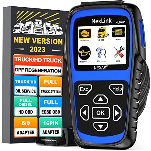 NEXAS NL102 Plus Full Systems Heavy Duty Truck Scan Tool DPF Regeneration Tool HDOBD/EOBD/OBD Diagnostic Scanner with Oil Reset Sensor Calibration Truck & Car 2 in 1 Code Reader (2023 New Version)