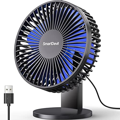 SmartDevil Small Desk Fan， USB Fan with Strong Airflow， 4 Speeds Portable Desktop Table Fan， Adjustment Personal Mini Fan， Quiet Operation， for Home Office Car Outdoor Travel (Black)