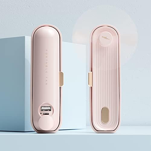 NeasupLife Handheld Fan with 1800mAh Power Bank Small Personal Portable Fan，Mini Pocket Fan battery Powerful USB Rechargeable Fan 2 Speed(9-16 Hours) Cooling Fan，for Travel，Outdoor(Pink)