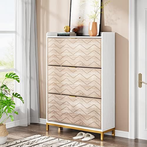 Tribesigns Shoe Cabinet， Modern Shoe Storage Cabinet with 3 Flip Doors & Adjustable Shelf， Wooden 18-24 Pair Shoe Rack Organizer with Flip Drawers for Entryway， Bedroom， Hallway
