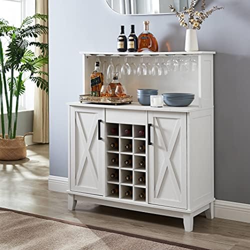 Home Source Bar Cabinet with Wine Rack in Off-White Finish