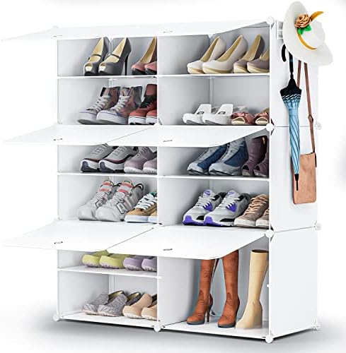 Shoe Rack Organizer，6 Tier Shoe Organizer for Closet， Stackable 24 Pair Covered Shoe Rack Shoe Shelves Shoe Storage Shoe Cabinet for Entryway Bedroom Hallway（White）