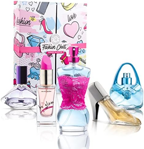 SCENTED THINGS Fashion Chest Body Spray Girl Perfume Set | Little Girls to Teen Girl Gifts， Girl Birthday Gift， Body Mist Perfume Set in Uniquely Shaped Bottles | Fashion Collection (5 Piece Set)