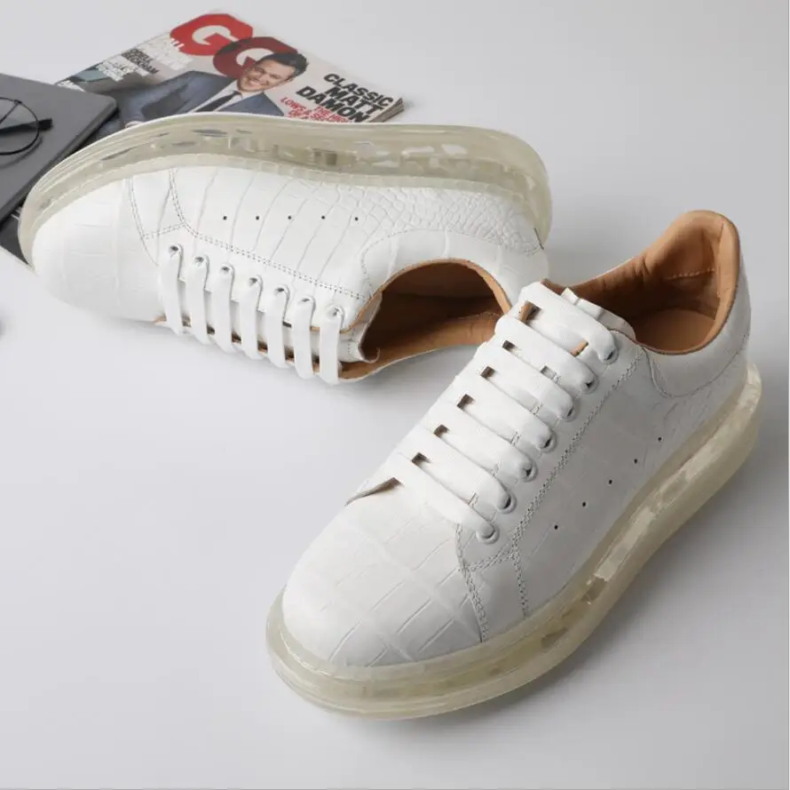 Sipriks Real White Crocodile Skin Sport Shoes Fashion Men's Air Running Shoe High Quality Casual Leather Flats Boy Gift 2020 New