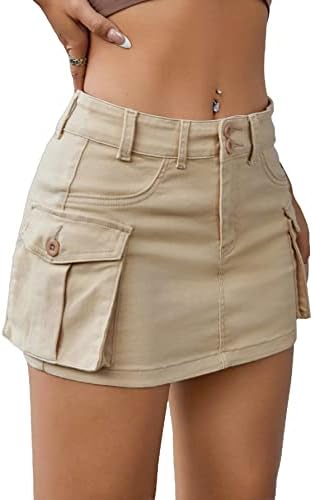 WDIRARA Women’s Low Waist Button Bodycon Mini Cargo Denim Skirt with Pocket