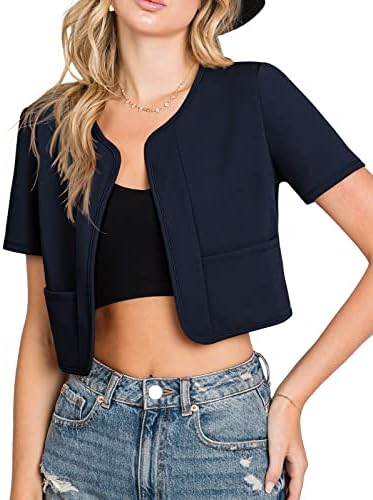 DOUBLJU Womens 3/4 Sleeve Bolero Open Front Cardigan with Plus Size