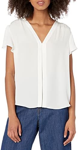 Rebecca Taylor Women’s Short Sleeve Silk Blouse with Pleat Front