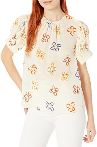 Rebecca Taylor Women’s Flame Fleur Short Sleeve Silk Blouse