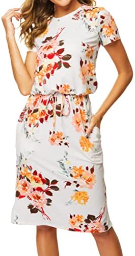 Simier Fariry Womens Hide Belly Work Casual Midi Dresses with Pockets