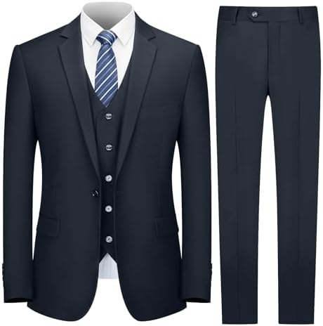 Cooper & Nelson Men’s Suit Slim Fit， 3 Piece Suits for Men， One Button Solid Jacket Vest Pants with Tie， Tuxedo Set