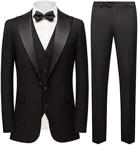 Men’s 3 Piece Suit Slim Fit One Button Solid Tuxedo Jacket Suits for Men Slim Fit for Wedding Prom Blazer Vest Pants
