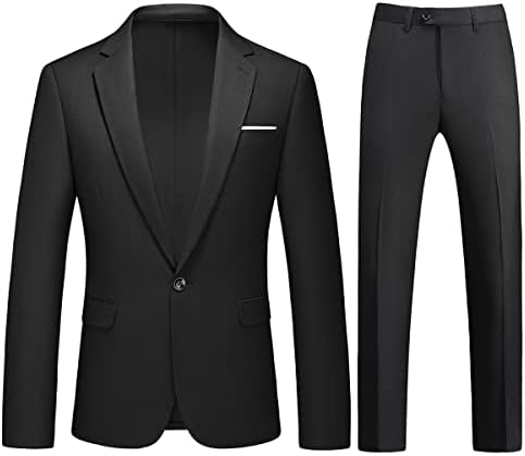 Mens Suits 2 Piece Slim Fit Casual One Button Solid Suits for Mens Business Wedding Party Jacket Blazer & Pants Set