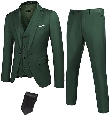 COOFANDY Mens 3 Piece Suits One Button Blazer Jacket Slim Fit Vest Suit Pant with Tie