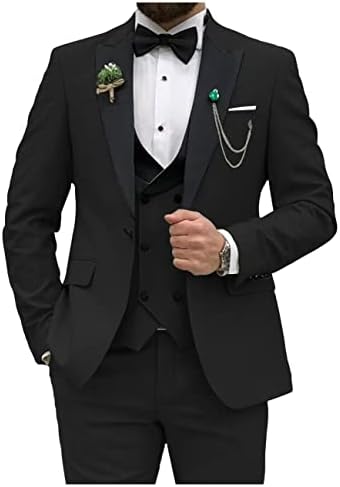 HANBANGWEI Men Slim Fit Suits 3 Piece Double Breasted Suit Men Wedding Prom Party Business Blazer Vest and Pants with Tie