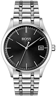 BOSS Men’s Quartz Watch with Stainless Steel Strap， Silver， Black， 22