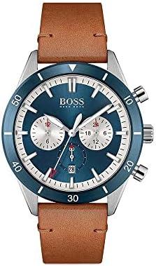 BOSS Men’s Stainless Steel Quartz Watch with Leather Strap， Brown， 22 (Model: 1513860)