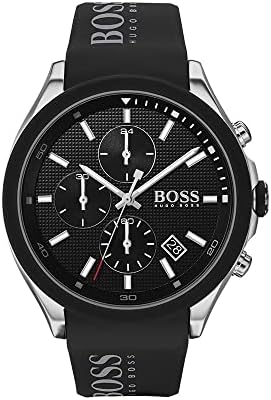 BOSS Men’s Stainless Steel Quartz Watch with Silicone Strap， Black， 22 (Model: 1513716)