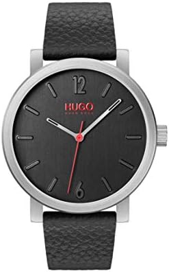 HUGO #RASE Men Quartz Stainless Steel and Leather Strap Casual Watch， Color: Black (Model: 1530115)