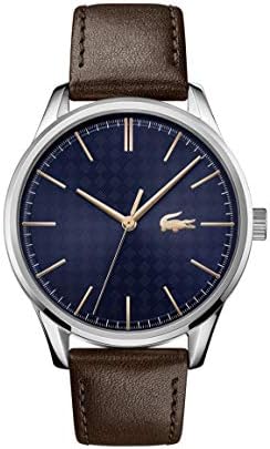 Lacoste Men’s Vienna Stainless Steel Quartz Watch with Leather Calfskin Strap， Brown， 20 (Model: 2011046)