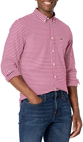 Lacoste Men’s Long Sleeve Gingham Regular Fit Oxford Shirt
