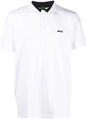 Hugo Boss Men’s White Paule Slim Fit Short Sleeve Cotton Polo T-Shirt
