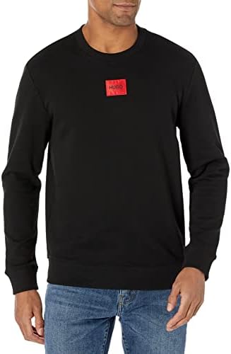 HUGO Men’s Ribbed Crew Neck Regular Fit Center Logo T-Shirt
