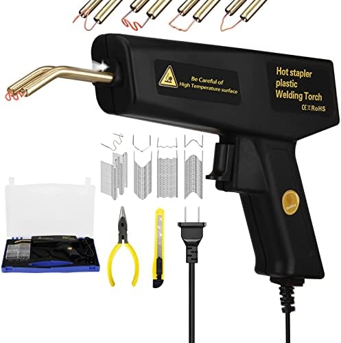 Upgrade 120W Plastic Welder with 3 Second Quick Heating， Plastic Welding Hot Stapler Car Bumper Repair Kit Black， Including 4 Type Flat/Outside Corner/Inside Corner/Wave Staples