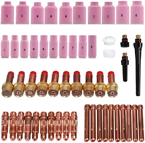 55 PCS TIG Torch Kit TIG Gas Lens Collet Body Welding Torch Stubby Kit Fit WP-17 WP-18 WP-26 TIG Welding Torch