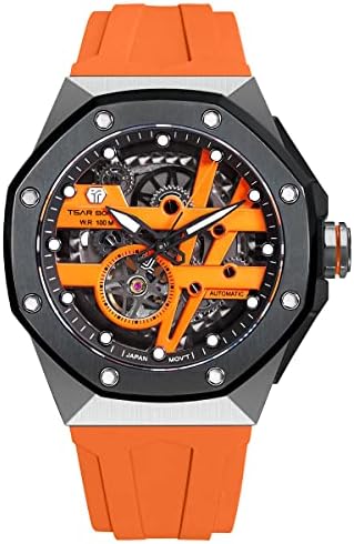 TSAR BOMBA Men’s Automatic Watch - Japanese Movement - Sapphire Glass - 100m Waterproof - Luxury Fluororubber Strap -Gifts for Men