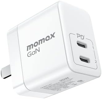MOMAX GaN Charger， Dual Port 35W USB C GaN Charger with Foldable Plug， Compact GaN III PD 3.0 Charger， High Power Wall Charger for Laptops， MacBook， iPad Pro/Mini， iPhone 14/Max/Pro/Pro Max (White)