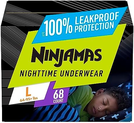 Pampers Ninjamas Nighttime Bedwetting Underwear Boys L (64-125 lbs) 68 Count