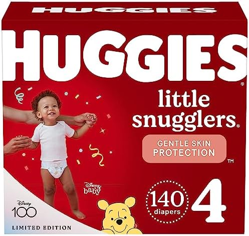 Huggies Size 4 Diapers， Little Snugglers Baby Diapers， Size 4 (22-37 lbs)， 140 Count