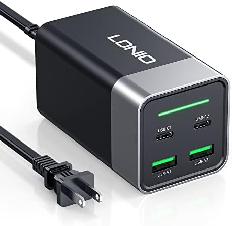 120W USB C Charger， LDNIO 4 Ports GaN III Fast Desktop Charger with 2 USB-C +2 USB-A， PD 100W Power Adapter for MacBook Pro/Air， iPad， iPhone 14/14 Pro Max/14 Plus， Galaxy 22/21， Steam Deck and More