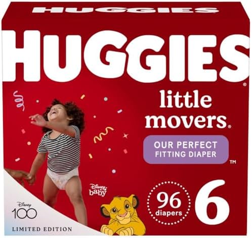 Huggies Size 6 Diapers， Little Movers Baby Diapers， Size 6 (35+ lbs)， 96 Count