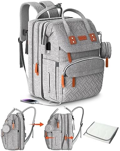 ISMGN Extra Large Diaper Bag Backpack， Multifunctional Diaper Bag， Expandable Diaper Bag， UG Grey