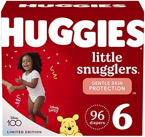 Huggies Size 6 Diapers， Little Snugglers Baby Diapers， Size 6 (35+ lbs)， 96 Count