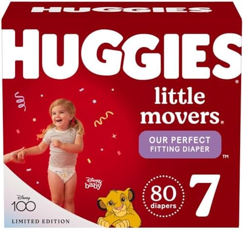 Huggies Size 7 Diapers， Little Movers Baby Diapers， Size 7 (41+ lbs)， 80 Count