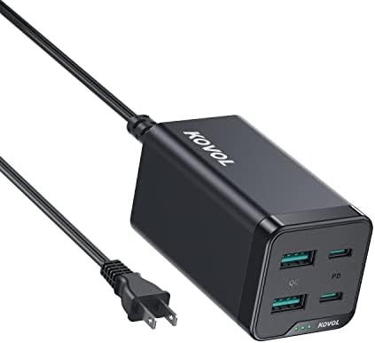 USB C Charger， KOVOL 65W 4-Port PD GaN III Desktop Charger USB C Charging Station with Dual USB C+Dual USB A Ports PPS 25W Super Fast Charging for Galaxy， iPhone， iPad Air/Pro， MacBook Pro/Air， Laptop