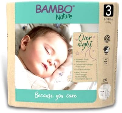 Bambo Nature Overnight Baby Diapers (Sizes 3 TO 6)， Size 3， 52 Count