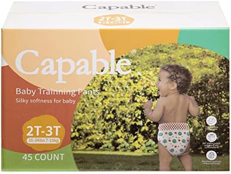 Capable Potty Training Pants， Double U Leak-Proof Training Diapers for Toddlers， Silky Soft， Size 2T-3T， 45 Count