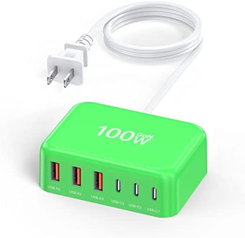 USB C Charger Block， 100W GaN 6 Port PD USB C and QC USB A Wall Charger Adapter Plug Cube， Super Fast Type C Charging Station Hub for iPhone 14 13 12 Pro Max， iPad， Samsung， Pixel， 5ft Extension Cord