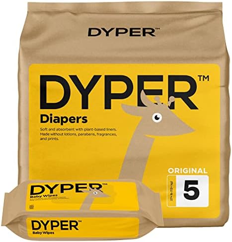 DYPER Viscose from Bamboo Baby Diapers Size 5 + 1 Pack Wet Wipes | Honest Ingredients | Made with Plant-Based* Materials | Hypoallergenic for Sensitive Skin， Unscented