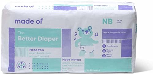 MADE OF The Better Baby Diapers - Hypoallergenic Diapers for Sensitive Skin， Unscented， 10 Hour Absorbency - Pediatrician and Dermatologist Tested - Size 0 (36 Count)