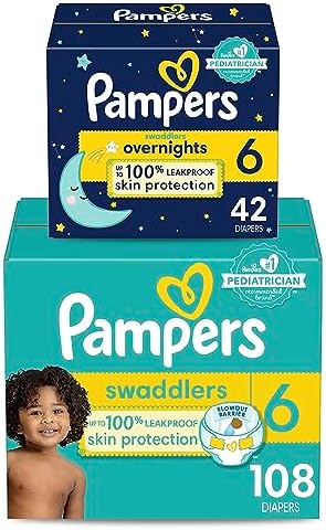 Pampers Disposable Diapers Size 6， Swaddlers One Month Supply (108 Count) + Overnight (42 Count)