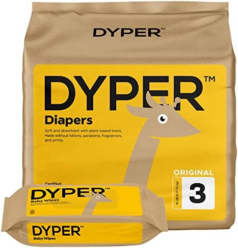 DYPER Viscose from Bamboo Baby Diapers Size 3 + 1 Pack Wet Wipes | Honest Ingredients | Made with Plant-Based* Materials | Hypoallergenic for Sensitive Skin， Unscented