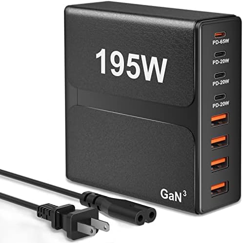 USB C Charger，195W 8-Port USB C Charging Station， 65W Type C Fast Charging Laptop GaN Power Adapter Compatible with MacBook Pro/Air， iPad Pro，iPhone 14 13 12 Pro Max，Galaxy，Steam Deck，ect