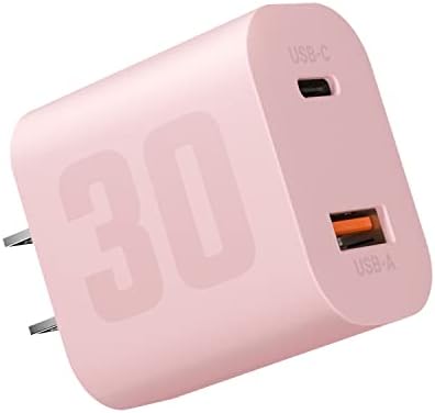 USB C Charger Pink Dual Port Phone Wall Adapter， Lemi 30w Power USB A Type C Fast Charging Block GaN Chip， Compatible with iPhone 14 13 Max 12 11 X Samsung Galaxy S22 Note Google Pixel (No Cable)